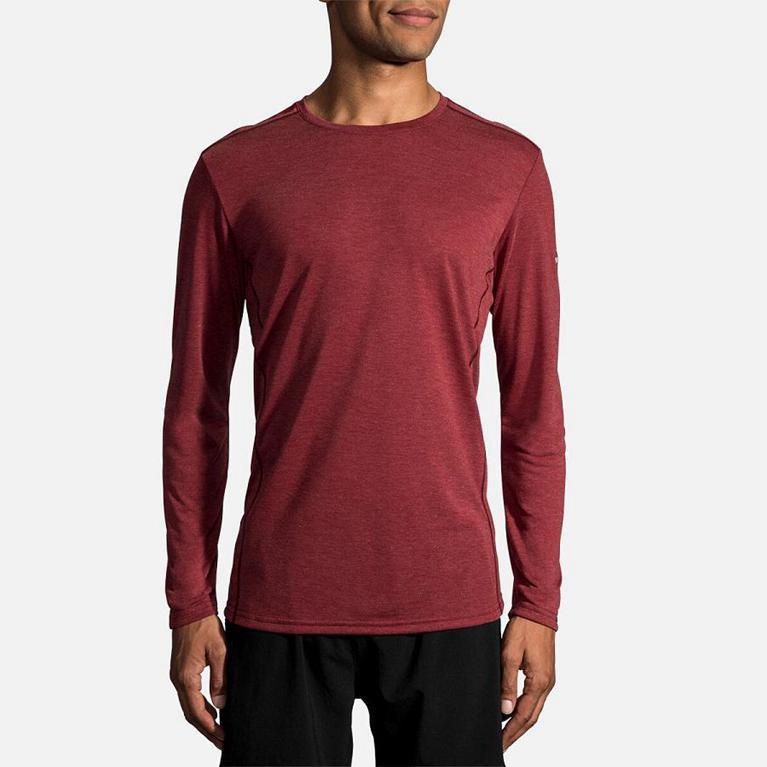 Brooks Distance Men's Long Sleeve Running Shirt - Red (65209-GWXU)